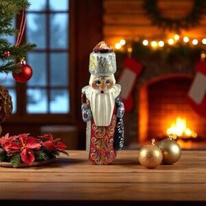 Russian Hand Carved Wooden Santa/Father Frost Hand Painted 5 In-Missing Staff-